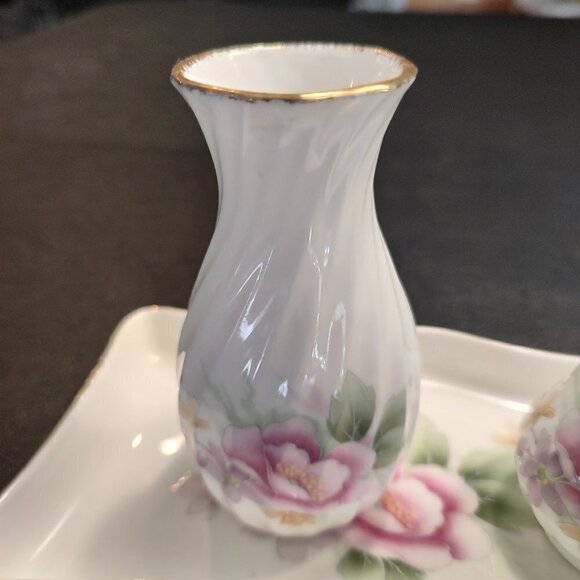 3 piece Porcelain Vanity Set (Tray, Vase, Perfume Automizer) - Picture 3 of 13